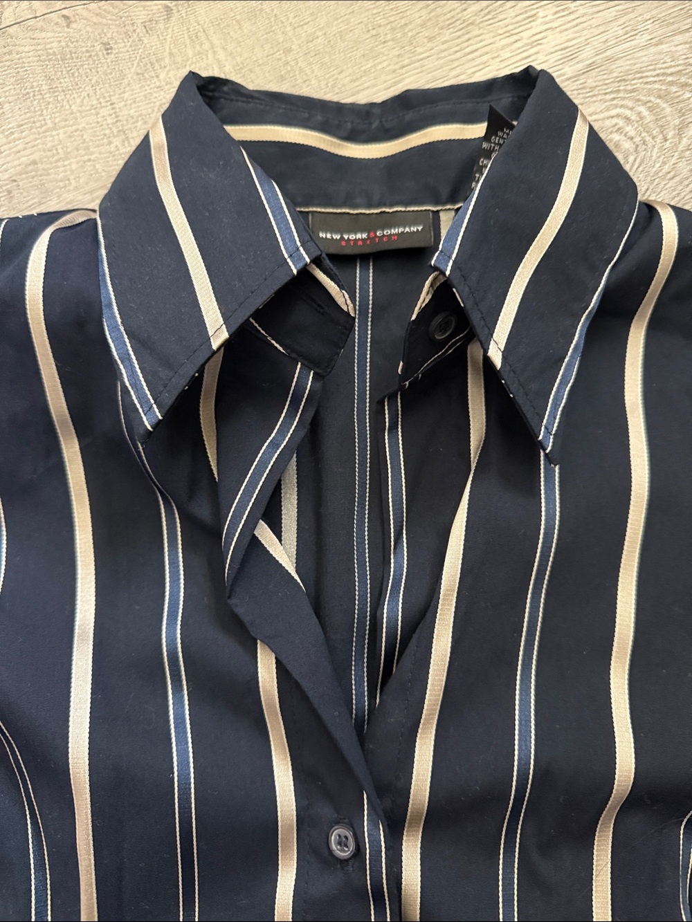 New York & Company - Women's Navy Stripe Button-Up Shirt - Picture 3 of 8